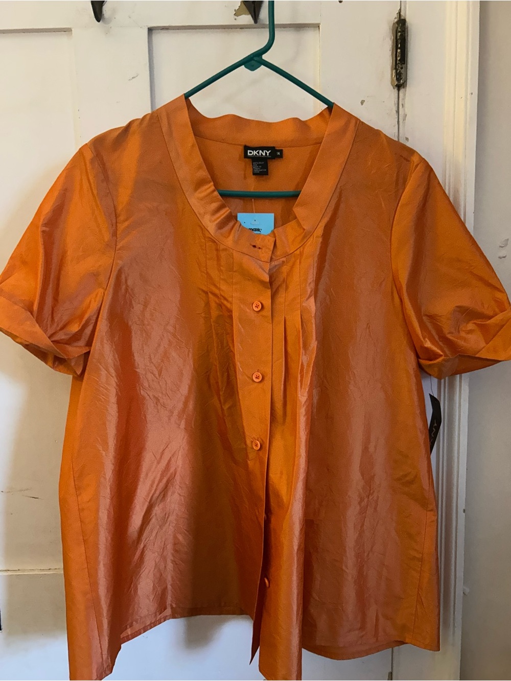 DKNY Orange Short-Sleeve Button Front Blouse